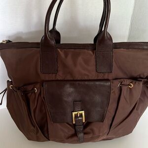 Marina Rinaldi Nylon & Leather Tote Chocolate Brown